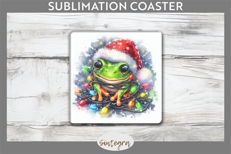 Christmas Frog V Entangled In Lights Square Coaster Png