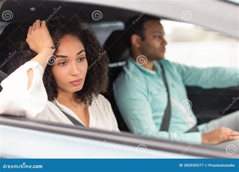 Unhappy Middle Eastern Couple Having Ride In Car After Quarrel Stock