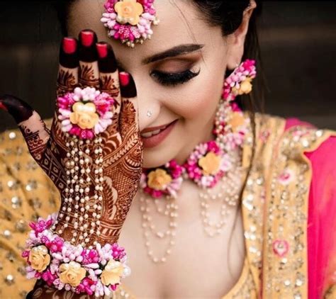 Pink Flower Jewellery Set For Haldi For Bridal Blingtastic Jewel