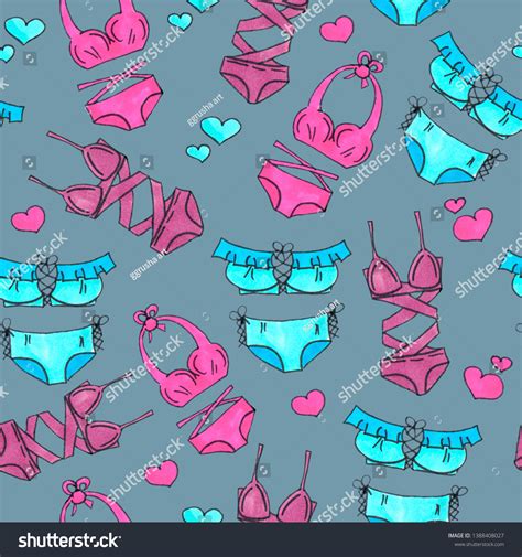 Pink Blue Lingerie Seamless Pattern Marker Stock Illustration