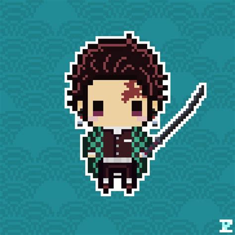 Demons Slayer Tanjiro Kamado Chibi Pixel Art Pixelart Aestheticart