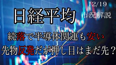 1219【日経平均】続落、半導体等の値がさ株も安い！先物は抵抗ラインで反発してきたが押し目はまだ先？ Youtube