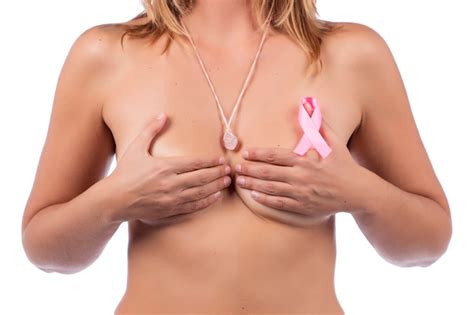 Premium Photo Caucasian Woman Nude With Breast Cancer Ribbon
