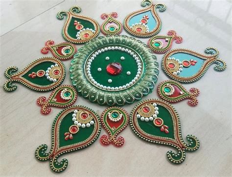 Peacock 15 Inch Green Acrylic Rangoli For Decoration Packaging Type