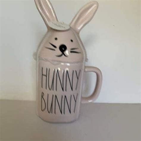 Rae Dunn Hunny Bunny Ceramic Mug Black Ll Lettering Topper All Pink