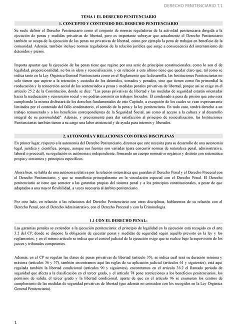 TEMA 1 tema 1 derecho penitenciario carrera criminología TEMA 1 EL