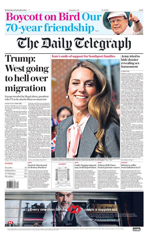 Daily Telegraph Front Page 24th of September 2025 - Tomorrow's Papers