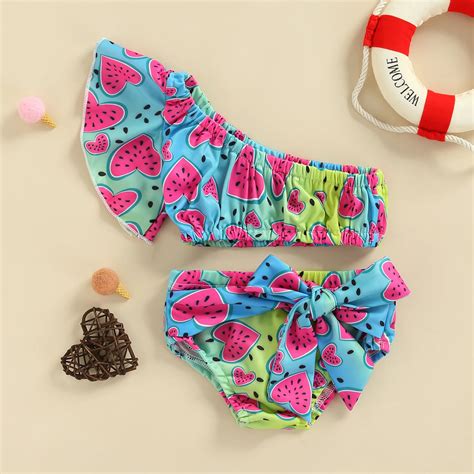 Conjunto de Bikini con estampado de sandía para niñas pequeñas bañador