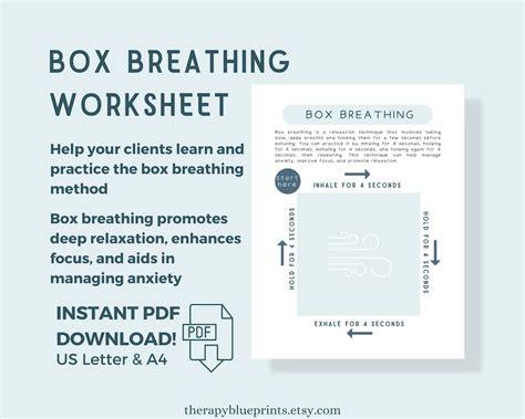 Box Breathing Technique Worksheet Printable Poster Etsy