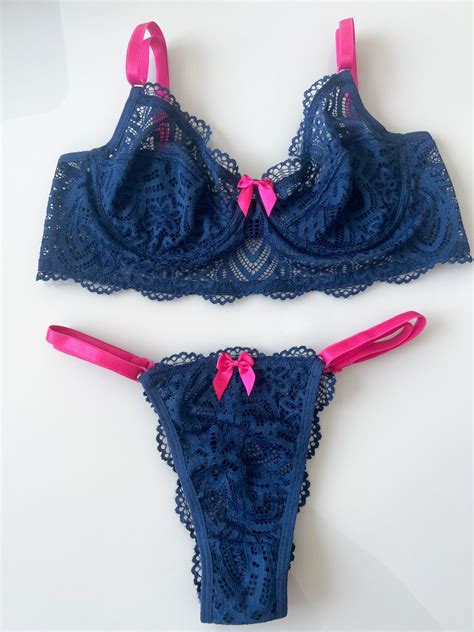 Conjunto Sem Bojo Aro Marinho Detalhe Pink Site Exclusivo De Lingerie
