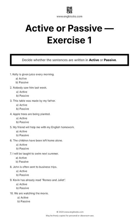 Active Voice Vs Passive Voice — Worksheet 1 English Worksheets For