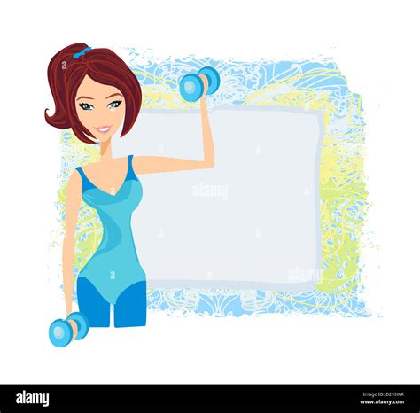 Fit Brunette Woman Exercising With Two Dumbbell Weights On Her Hands Stock Photo Alamy