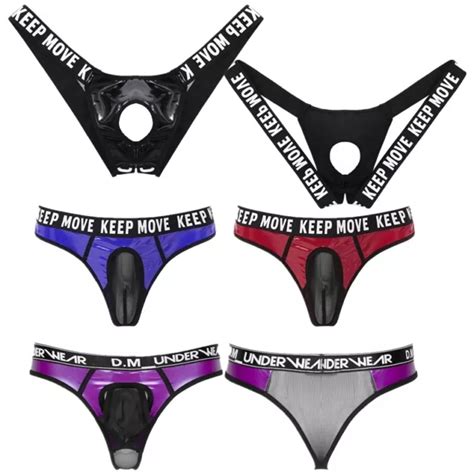 FREEBILY HERREN STRING Tanga Lack Leder Bikini Slips Unterwäsche mit Pennis Loch EUR