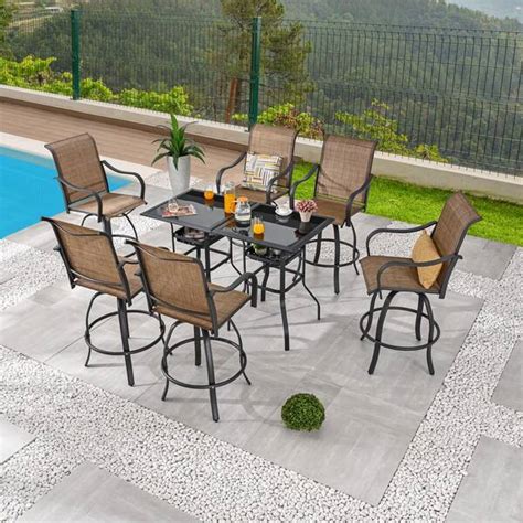 Patio Festival Piece Metal Bar Height Outdoor Dining Set Pf X