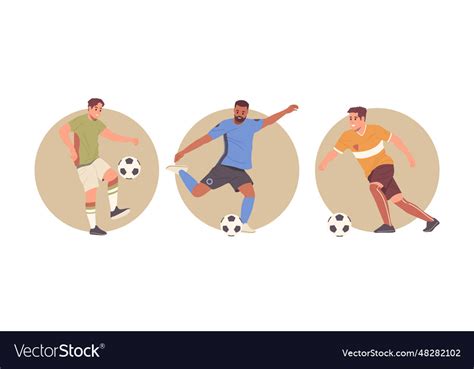 Football player cartoon characters with ball icon Vector Image