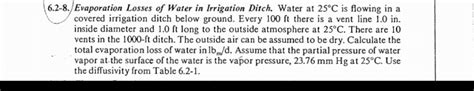 6.2-8. Evaporation Losses of Water in Irrigation | Chegg.com