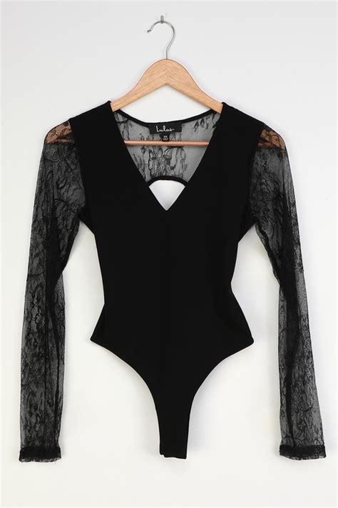 Sexy Black Bodysuit Black Lace Bodysuit Lace Sleeve Bodysuit Lulus