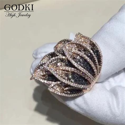 GODKI Luxury Feather Leaf Design Bold Statement Rings With Zirconia