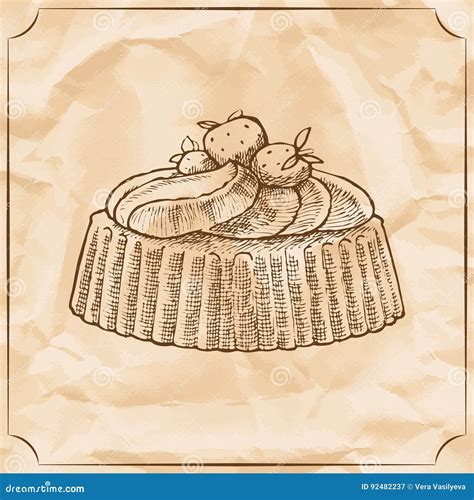 Sweet Retro Cake With Strawberries And Wipped Cream Treat For The