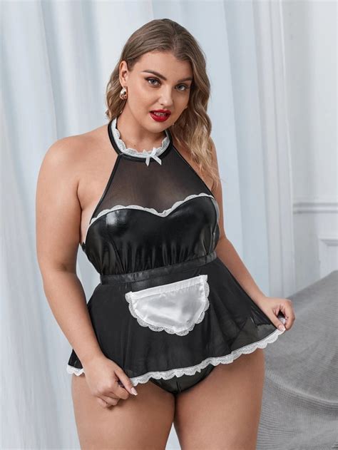 Plus Size French Maid Leather Costume Lingerie Set The Little Connection