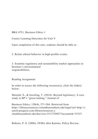 BBA 4751 Business Ethics 1 Course Learning Outcomes Docx