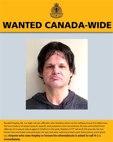 BC Notorious Sex Offender Randall Hopley Is Now Wanted Canada Wide After Failing To Return To