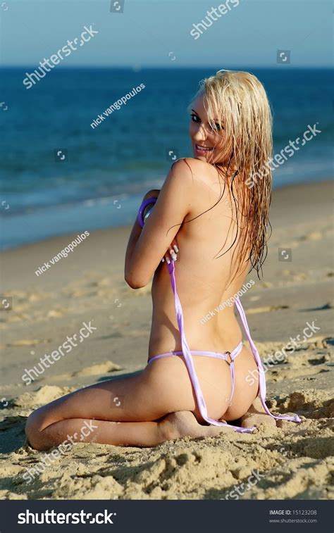Sexy Blonde Wearing Purple Bikini On Stock Photo 15123208 Shutterstock