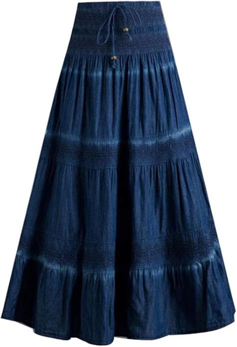 Women S Denim Maxi Skirt Elastic High Waist Party Solid Long