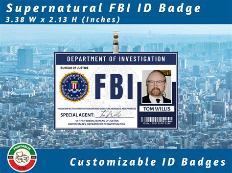 Customizable FBI Agent Id Badge Template Supernatural FBI ID Badge ...