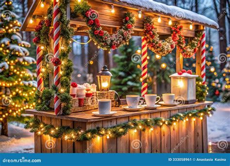 A Cozy Outdoor Hot Cocoa Stand Decorated Stock Illustration Illustration Of House Food 333058961