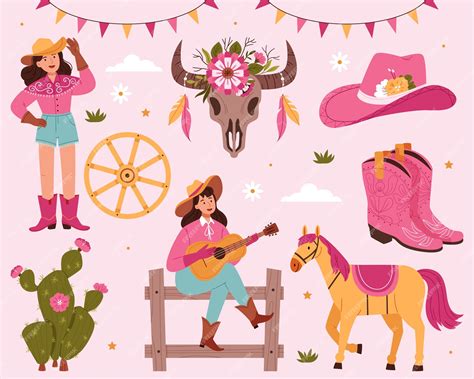 El Conjunto De Cowgirl En Diseño Plano Vector Premium