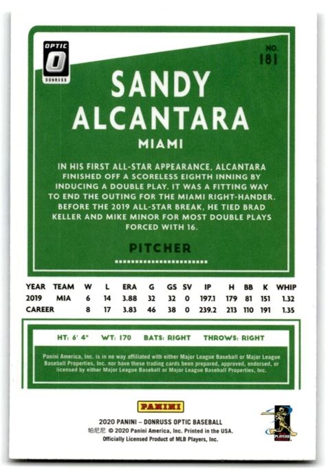 2020 Donruss Optic Sandy Alcantara Miami Marlins 181 EBay