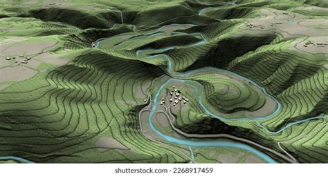 Aerial View Hilly Landscape River Meander Stock Illustration 2268917459 ...