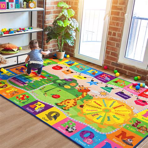 Kids Rug Cute Playroom Rug with ABC Alphabet Animals Classroom Rug ...