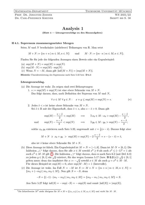 Übungen Blatt 04 Bitte nicht abschreiben Mathematik Department