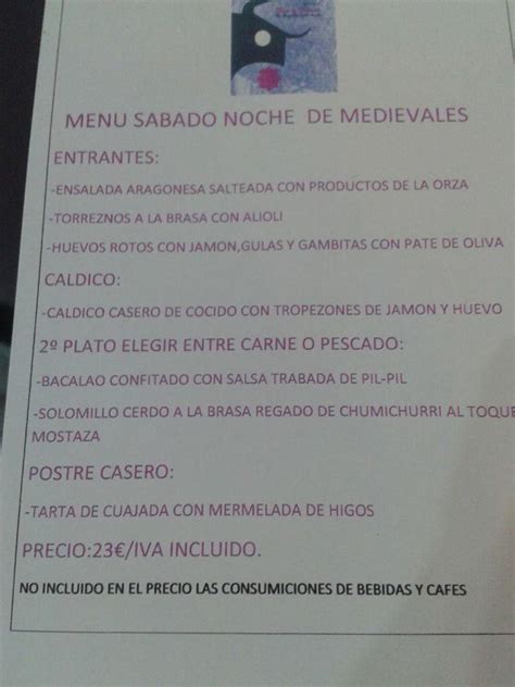 Carta De Parrilla Asador Braser A La Vaquilla Teruel