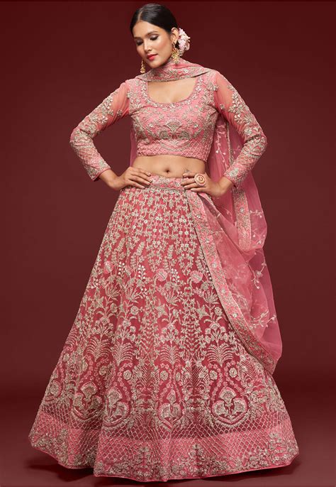 Buy Embroidered Net Lehenga In Pink Online LYC2599 Utsav Fashion