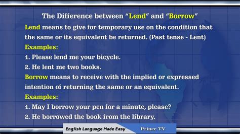 ENGLISH LANGUAGE MADE EASY EPISODE 1 The Difference Between Lend And