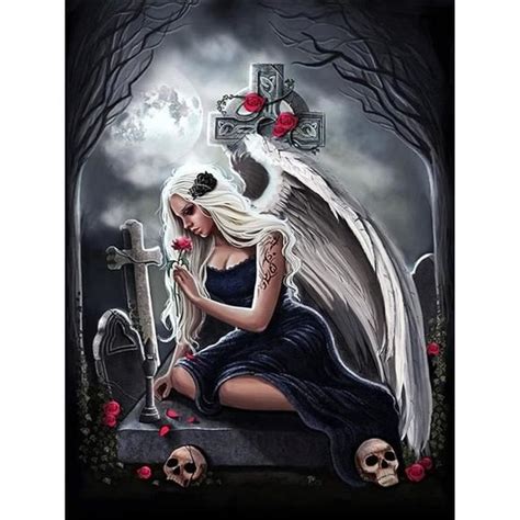 Diamond Painting Gothique Tete De Mort Ange Noir Ailes Femme Cr Ne D