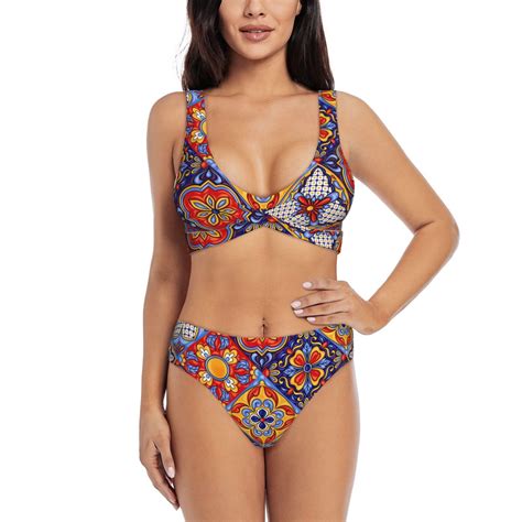 Payohto Women S Cross Front Bikini Set With High Elasticity Soft Padding Mexican Ethnic Boho