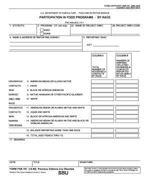 Fillable Online Fns Usda Participation In Food Programs By Race