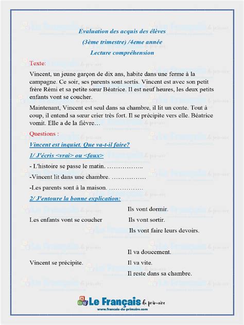 exercices de compréhension de lecture de quatrième année - Observer