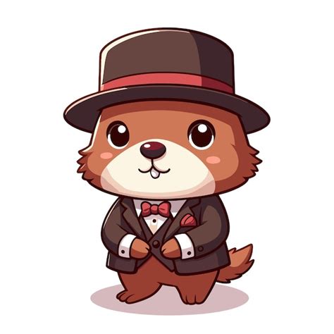 Premium Vector Cute Groundhog With Hat Cartoon Vector On White Background