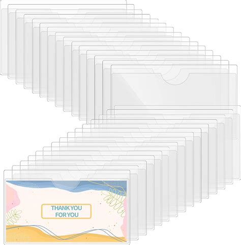 Thinp 30 Pieces Self Adhesive Index Card Pockets Clear