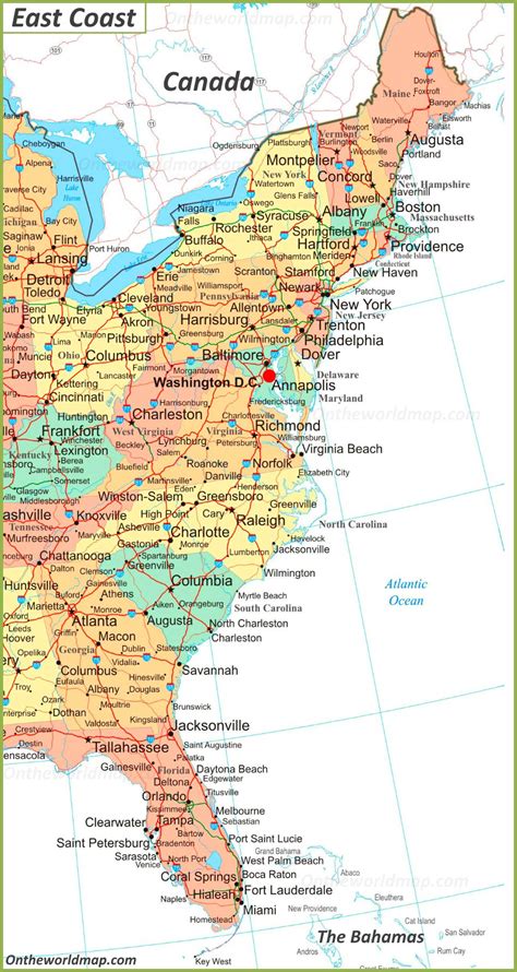 Printable Map Of Eastern Usa