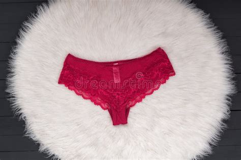 Raspberry Lace Panties On White Fur Fashionable Concept Of Lingerie Stock Photo Image Of