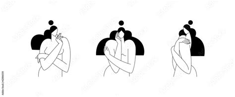 Contemporary Woman Silhouette Vector Illustration Set Nude Female Body Abstract Pose Feminine