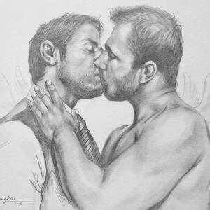 Oil Painting Angel Of Male Nude In Sunset Painting By Hongtao Huang