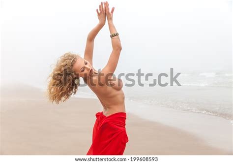 Beautiful Nude Woman Red Fabric Posing Stock Photo Shutterstock