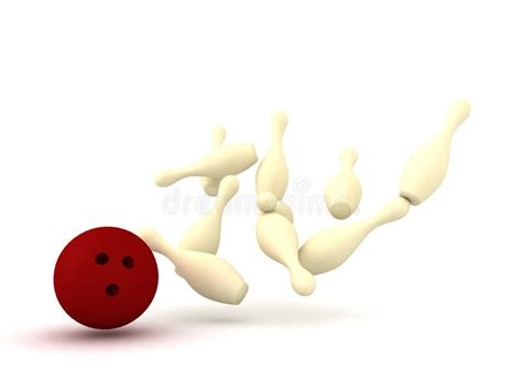 3d Illustration Of Bowling Ball Smashing Into Bowling Pins Stock